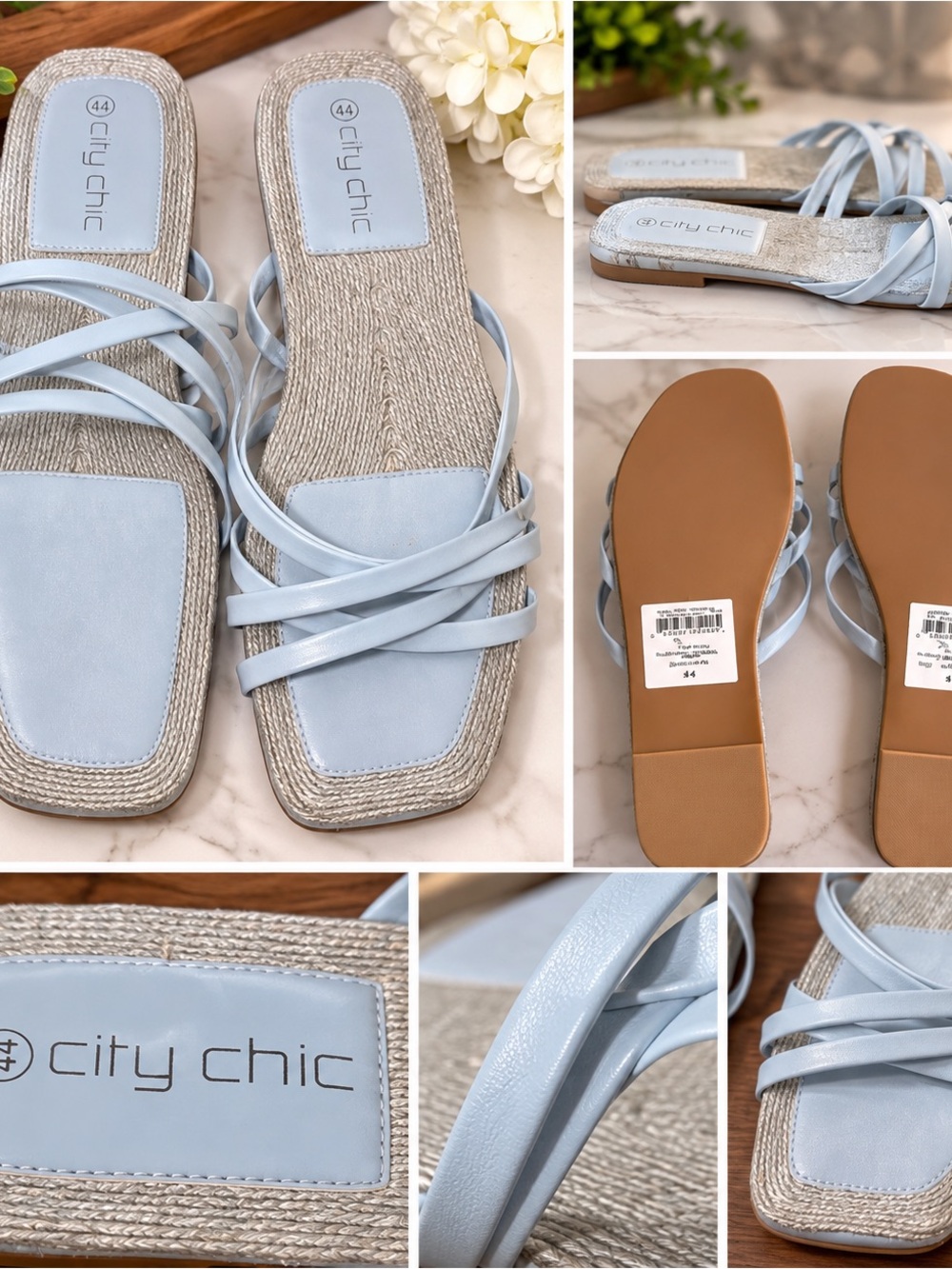 City Chic Pale Blue Strappy Slide Mules